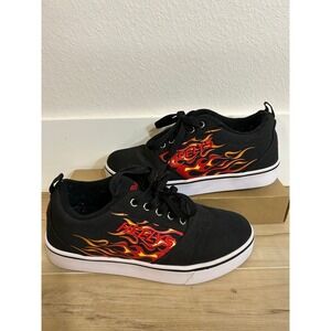 Heelys Pro 20 Kids Skate Shoes Black Flame Lace Up Sneakers Size 7 Youth Wheels